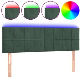 vidaXL Κεφαλάρι Κρεβατιού LED Σκούρο Πράσινο 144x5x78/88 εκ. Βελούδινο