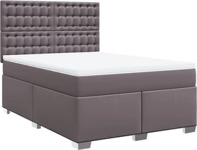 vidaXL Κρεβάτι Boxspring με Στρώμα Γκρι 140x190εκ. από Συνθετικό Δέρμα