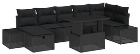 vidaXL Σετ Καναπέ Κήπου με μαξιλάρι 8 pcs Μαύρο Πολυ ράταν