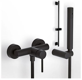 Eurorama Tonda Black Matt 145150-400 Μπαταρία Ντουζιέρας με Tηλέφωνο, Eπίτοιχο Στήριγμα Τηλεφώνου και PVC Σπιράλ