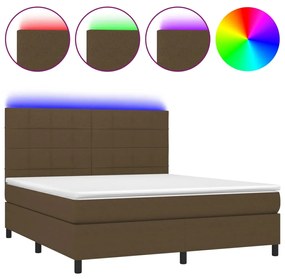 vidaXL Κρεβάτι Boxspring με Στρώμα & LED Σκ.Καφέ 180x200εκ. Υφασμάτινο
