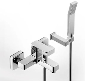 Eurorama Quadra Chrome Μπαταρία Λουτρού Με Tηλέφωνο Anticalcare, Eπίτοιχο Στήριγμα Tηλεφώνο & PVC Σπιράλ 144210-100