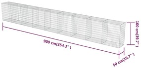 Συρματοκιβώτιο Τοίχος 900x50x100 εκ. Γαλβαν.Χάλυβας + Καλύμματα - Ασήμι