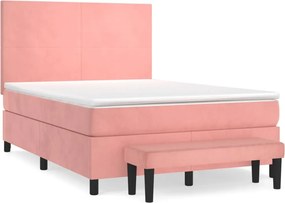 vidaXL Κρεβάτι Boxspring με Στρώμα Ροζ 140x190 εκ. Βελούδινο