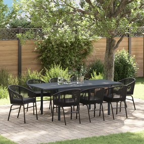 vidaXL Σετ Τραπεζαρίας Κήπου 9 pcs Μαύρο Large Μέταλλο & Πλαστικό