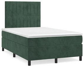 Κρεβάτι Boxspring με Στρώμα Σκούρο Πράσινο 120x190εκ. Βελούδινο - Πράσινο