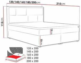 Κρεβάτι continental Pomona 115, Continental, Διπλό, Ανοιχτό καφέ, 140x200, Ταπισερί, Τάβλες για Κρεβάτι, 140x215x115cm, 140 kg, Στρώμα: Ναι