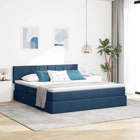 vidaXL LED Κρεβάτι αποθήκευσης με στρώμα Μπλε 160 x 200 cm Ύφασμα