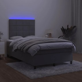 vidaXL Κρεβάτι Boxspring με Στρώμα & LED Σκ.Γκρι 120x190εκ. Βελούδινο