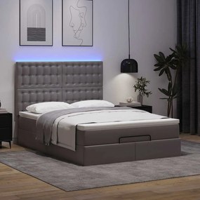 vidaXL Οθωμανικό κρεβάτι με στρώμα &amp; LEDs Grey 140x200cm Faux Leather