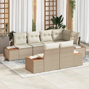 vidaXL Σετ Καναπέ Κήπου με μαξιλάρι 7 pcs Μπεζ Πολυ ράταν