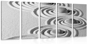 Εικόνα 5 μερών Πέτρες Ζεν σε κύκλους με άμμο σε ασπρόμαυρο σχέδιο - 200x100