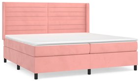 vidaXL Κρεβάτι Boxspring με Στρώμα Ροζ 200x200 εκ. Βελούδινο