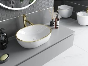 Mexen Viki νιπτήρας επιτραπέζιος 48 x 35 cm, λευκός/χρυσό χείλος - 21054805
