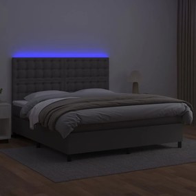 vidaXL Κρεβάτι Boxspring με Στρώμα &amp; LED Γκρι 160x200 εκ. Συνθ. Δέρμα