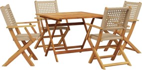 vidaXL Σετ Τραπεζαρίας Κήπου 5 τεμ. Μπεζ από Συνθ. Ρατάν/Μασίφ Ξύλο