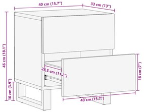 Κομοδίνο 40 x 34 x 46 εκ. από Μασίφ Ακατέργαστο Ξύλο Μάνγκο - Καφέ