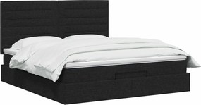 vidaXL Κρεβάτι Ottoman με Στρώμα και LED Μαύρο 180 x 200 cm Ύφασμα