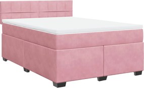 vidaXL Κρεβάτι Boxspring με Στρώμα Ροζ 140x190 εκ. Βελούδινο