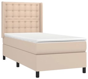 vidaXL Κρεβάτι Boxspring Στρώμα&amp;LED Καπουτσίνο 100x200 εκ. Συνθ. Δέρμα