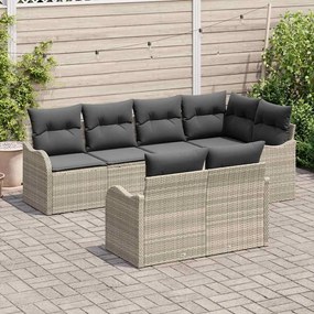 vidaXL Σετ Καναπέ Κήπου με μαξιλάρι 7 pcs Ανοιχτό γκρι Πολυ ράταν
