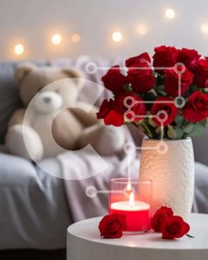 Intra Συλλεκτικό Ξύλινο Παζλ Plywood 4mm - Λευκό βάζο με κόκκινα τριαντάφυλλα και αρκουδάκι Σε Ξύλινο Κουτί - Διαστάσεις Puzzle: 10x10 cm – 25 κομμάτια