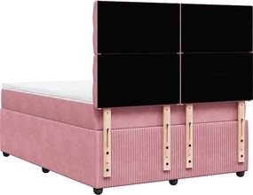 vidaXL Κρεβάτι Boxspring με Στρώμα Ροζ 140x200 εκ. Βελούδινο