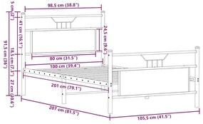 Πλαίσιο Κρεβατιού Καπνιστή Δρυς 100x200 εκ. Επεξεργασμένο Ξύλο - Καφέ