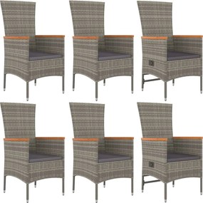 vidaXL Σετ Τραπεζαρίας Κήπου 7 τεμ. Γκρι Συνθ. Ρατάν με Μαξιλάρια