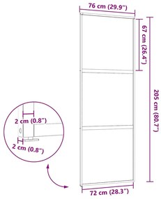 vidaXL Συρόμενη Πόρτα Μαύρο 76 x 205 cm Tempered γυαλί, Αλουμίνιο