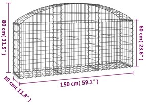 Συρματοκιβώτιο Τοξωτό 150x30x60/80εκ. από Γαλβανισμένο Χάλυβα - Ασήμι