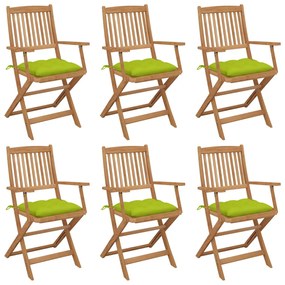 3074966 vidaXL Καρέκλες Κήπου Πτυσσόμενες 6 τεμ Μασίφ Ξύλο Ακακίας &amp; Μαξιλάρια Πράσινο, 1 Τεμάχιο