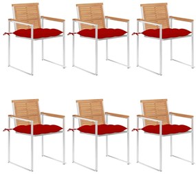 vidaXL Καρέκλες Κήπου 6 τεμ. από Μασίφ Ξύλο Teak με Μαξιλάρια