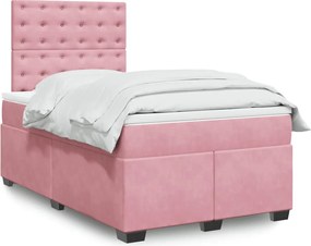 vidaXL Κρεβάτι Boxspring με Στρώμα Ροζ 120x190 εκ. Βελούδινο