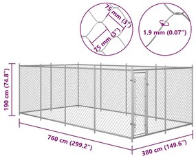 vidaXL Κλουβί Σκύλου Εξωτερικού Χώρου 7,6 x 3,8 x 1,9 μ.