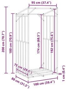 Ράφι για καυσόξυλα με κάλυμμα βροχής 100x80x200 εκ. - Μαύρο