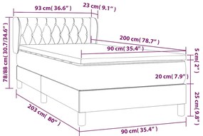 vidaXL Κρεβάτι Boxspring με Στρώμα Κρεμ 90x200 εκ.Υφασμάτινο