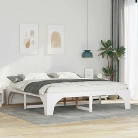 vidaXL Κρεβάτι δαπέδου Λευκό 200 x 200 cm Μασίφ ξύλο πεύκου