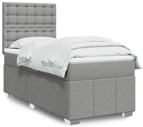vidaXL Κρεβάτι Boxspring με Στρώμα Ανοιχτό Γκρι 90x190 εκ. Υφασμάτινο