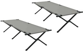 vidaXL Αναδιπλούμενο Κρεβάτι Κάμπινγκ 2 pcs Γκρι Ύφασμα Oxford