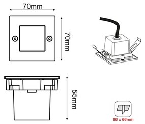 LED STEP LUMINAIRE 70X70 G 2W 6000K 100Lm 230V IP54 RA80 - Πλαστικό - PAS260GS