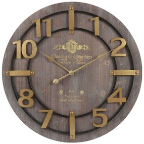 Ρολόι Τοίχου Βαρέλι 15-00-94258 Φ68x5cm Brown-Gold Marhome Mdf,Μέταλλο