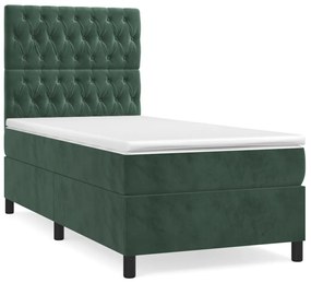 vidaXL Κρεβάτι Boxspring με Στρώμα Σκούρο Πράσινο 80x200 εκ. Βελούδινο