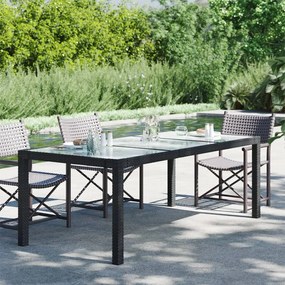 Τραπέζι Κήπου Μαύρο 190x90x75 εκ. Ψημένο Γυαλί/Συνθετικό Ρατάν - Μαύρο