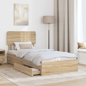 vidaXL Κρεβάτι Αποθήκης Δρύς Sonoma 90 x 200 cm Επεξεργασμένο ξύλο