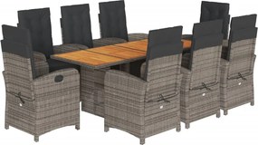 vidaXL Σετ Τραπεζαρίας Κήπου 9 τεμ. Γκρι Συνθ. Ρατάν με Μαξιλάρια