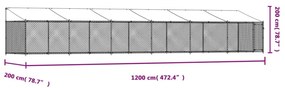 Κλουβί Σκύλου με Οροφή και Πόρτες Γκρι 12x2x2 μ. Γαλβ. Χάλυβας - Γκρι