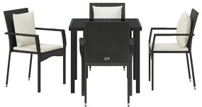 vidaXL Σέτ φαγητού για κήπο με μαξιλάρι 5 pcs Μαύρο συνθετικό ρατάν