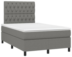 vidaXL Κρεβάτι Boxspring με Στρώμα &amp; LED Σκ.Γκρι 120x200 εκ Υφασμάτινο