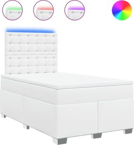 vidaXL Κρεβάτι Boxspring με Στρώμα Λευκό 120x200εκ.από Συνθετικό Δέρμα
